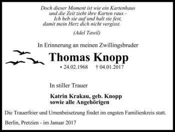 Traueranzeige von Thomas Knopp  von Magdeburger Volksstimme