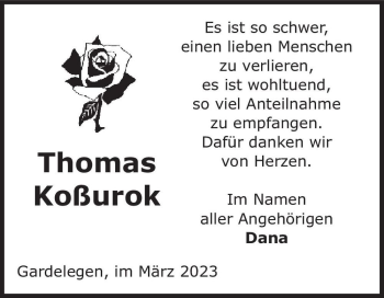 Traueranzeige von Thomas Koburok  von Magdeburger Volksstimme