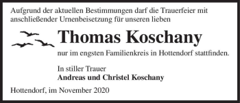 Traueranzeige von Thomas Koschany  von Magdeburger Volksstimme