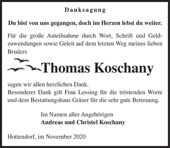 Traueranzeige von Thomas Koschany  von Magdeburger Volksstimme