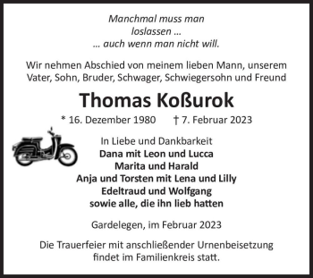 Traueranzeige von Thomas Koßurok  von Magdeburger Volksstimme