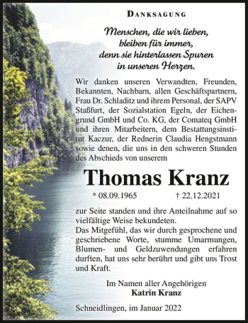 Traueranzeige von Thomas Kranz  von Magdeburger Volksstimme