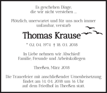 Traueranzeige von Thomas Krause  von Magdeburger Volksstimme