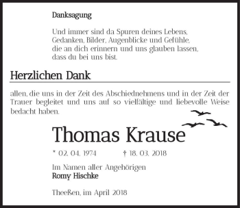 Traueranzeige von Thomas Krause  von Magdeburger Volksstimme