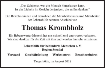 Traueranzeige von Thomas Krombholz  von Magdeburger Volksstimme