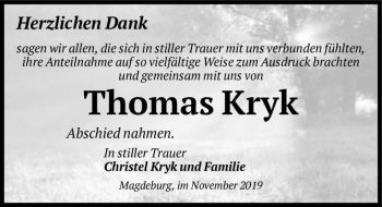 Traueranzeige von Thomas Kryk  von Magdeburger Volksstimme