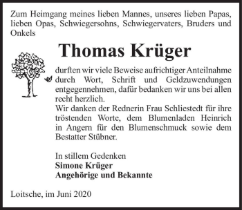 Traueranzeige von Thomas Krüger  von Magdeburger Volksstimme