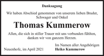 Traueranzeige von Thomas Kummerow  von Magdeburger Volksstimme