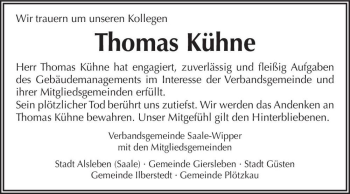 Traueranzeige von Thomas Kühne  von Magdeburger Volksstimme