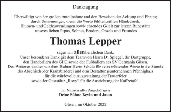 Traueranzeige von Thomas Lepper  von Magdeburger Volksstimme