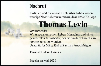 Traueranzeige von Thomas Levin  von Magdeburger Volksstimme
