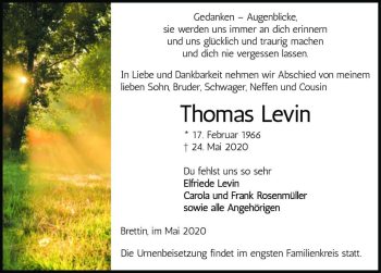 Traueranzeige von Thomas Levin  von Magdeburger Volksstimme