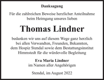 Traueranzeige von Thomas Lindner  von Magdeburger Volksstimme