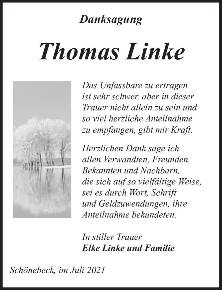 Traueranzeige für Thomas Linke  vom 05.06.2021 aus Magdeburger Volksstimme