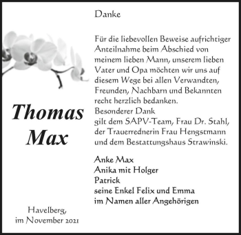 Traueranzeige von Thomas Max  von Magdeburger Volksstimme