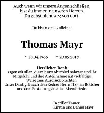 Traueranzeige von Thomas Mayr  von Magdeburger Volksstimme