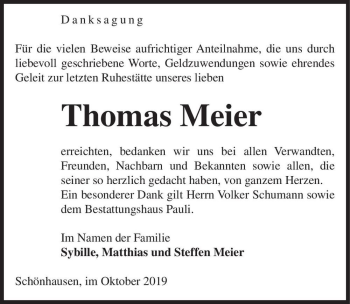 Traueranzeige von Thomas Meier  von Magdeburger Volksstimme