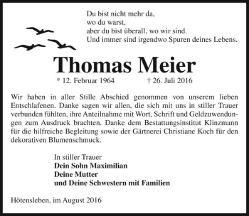 Traueranzeige von Thomas Meier  von Magdeburger Volksstimme