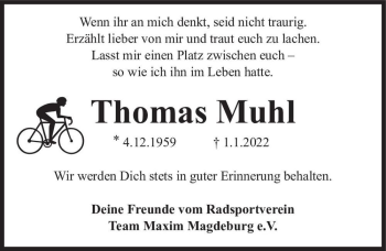 Traueranzeige von Thomas Muhl  von Magdeburger Volksstimme