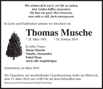 Traueranzeige von Thomas Musche  von Magdeburger Volksstimme