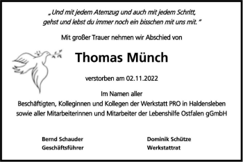 Traueranzeige von Thomas Münch  von Magdeburger Volksstimme