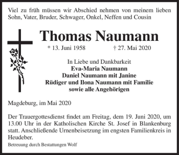 Traueranzeige von Thomas Naumann  von Magdeburger Volksstimme