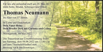 Traueranzeige von Thomas Neumann  von Magdeburger Volksstimme