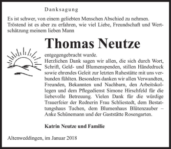 Traueranzeige von Thomas Neutze  von Magdeburger Volksstimme