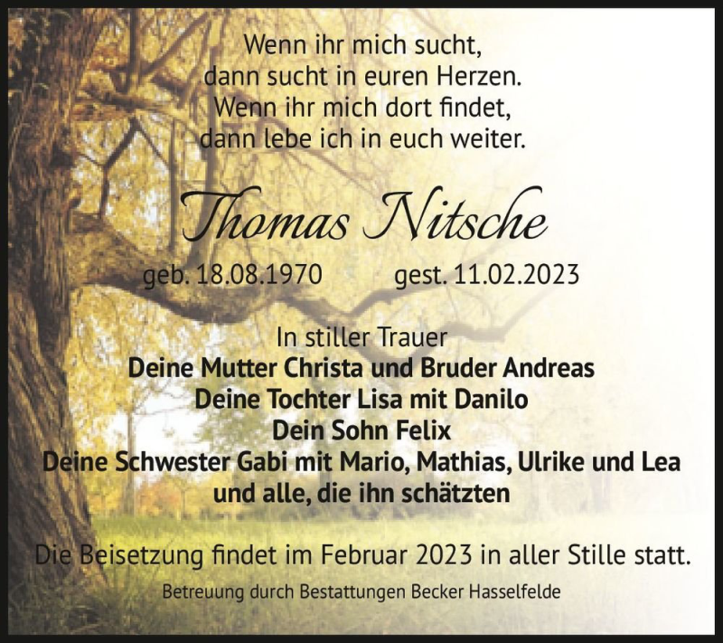 Traueranzeige für Thomas Nitsche  vom 18.02.2023 aus Magdeburger Volksstimme