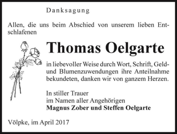 Traueranzeige von Thomas Oelgarte  von Magdeburger Volksstimme