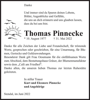 Traueranzeige von Thomas Pinnecke  von Magdeburger Volksstimme
