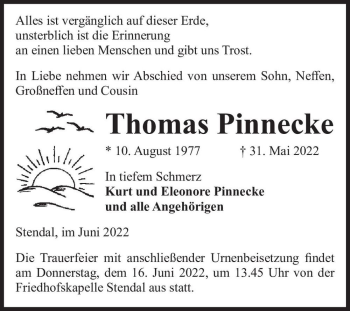 Traueranzeige von Thomas Pinnecke  von Magdeburger Volksstimme