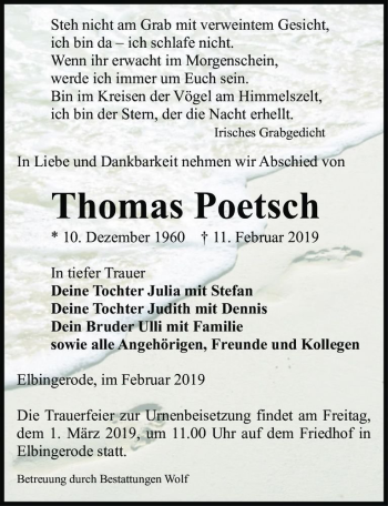 Traueranzeige von Thomas Poetsch  von Magdeburger Volksstimme
