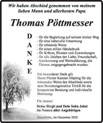 Traueranzeige von Thomas Pöttmesser  von Magdeburger Volksstimme