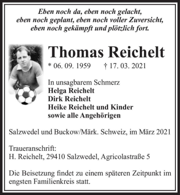 Traueranzeige von Thomas Reichelt  von Magdeburger Volksstimme