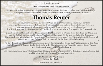 Traueranzeige von Thomas Reuter  von Magdeburger Volksstimme