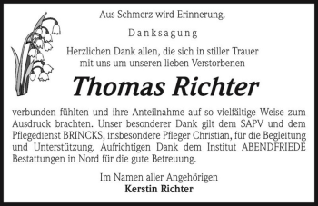 Traueranzeige von Thomas Richter  von Magdeburger Volksstimme