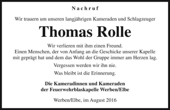 Traueranzeige von Thomas Rolle  von Magdeburger Volksstimme
