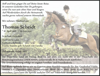 Traueranzeige von Thomas Scheidt  von Magdeburger Volksstimme