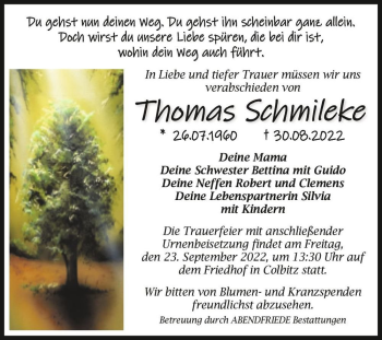 Traueranzeige von Thomas Schmileke  von Magdeburger Volksstimme