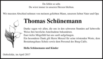 Traueranzeige von Thomas Schünemann  von Magdeburger Volksstimme