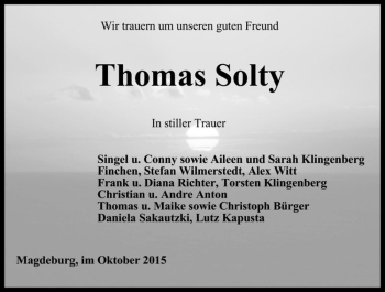 Traueranzeige von Thomas Solty  von Magdeburger Volksstimme