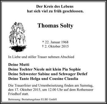 Traueranzeige von Thomas Solty  von Magdeburger Volksstimme