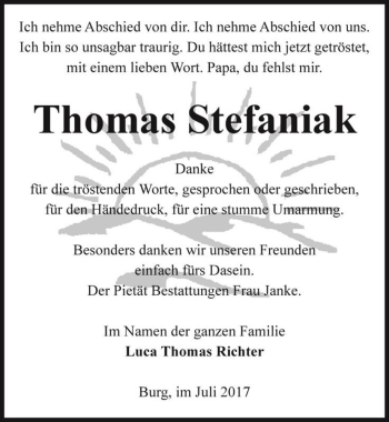 Traueranzeige von Thomas Stefaniak  von Magdeburger Volksstimme
