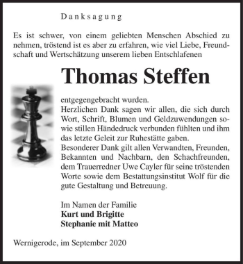 Traueranzeige von Thomas Steffen  von Magdeburger Volksstimme