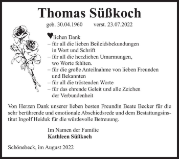 Traueranzeige von Thomas Süßkoch  von Magdeburger Volksstimme
