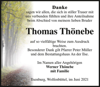 Traueranzeige von Thomas Thönebe  von Magdeburger Volksstimme