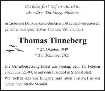 Traueranzeige von Thomas Tinneberg  von Magdeburger Volksstimme