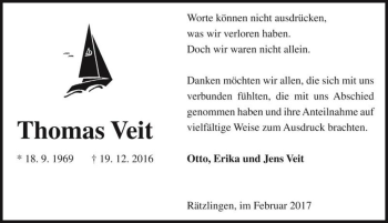 Traueranzeige von Thomas Veit  von Magdeburger Volksstimme