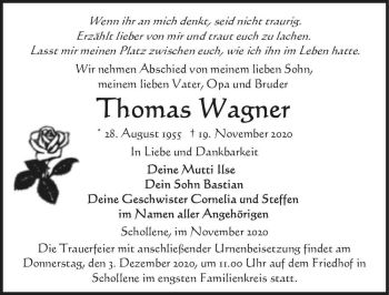 Traueranzeige von Thomas Wagner  von Magdeburger Volksstimme